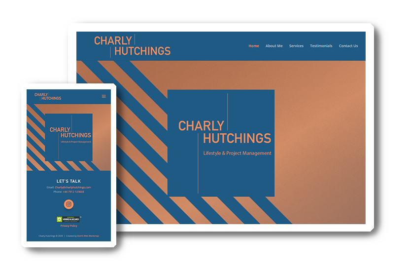 A preview of  Charly Huchings website in desktop & mobile view
